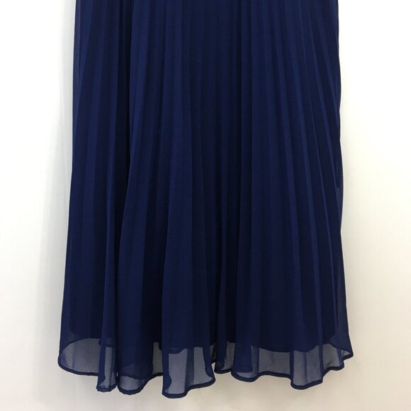 Asos Design Strappy V-Neck Navy Flare Skirt Sheer Overlay Midi Dress Size 10 - Picture 4 of 6